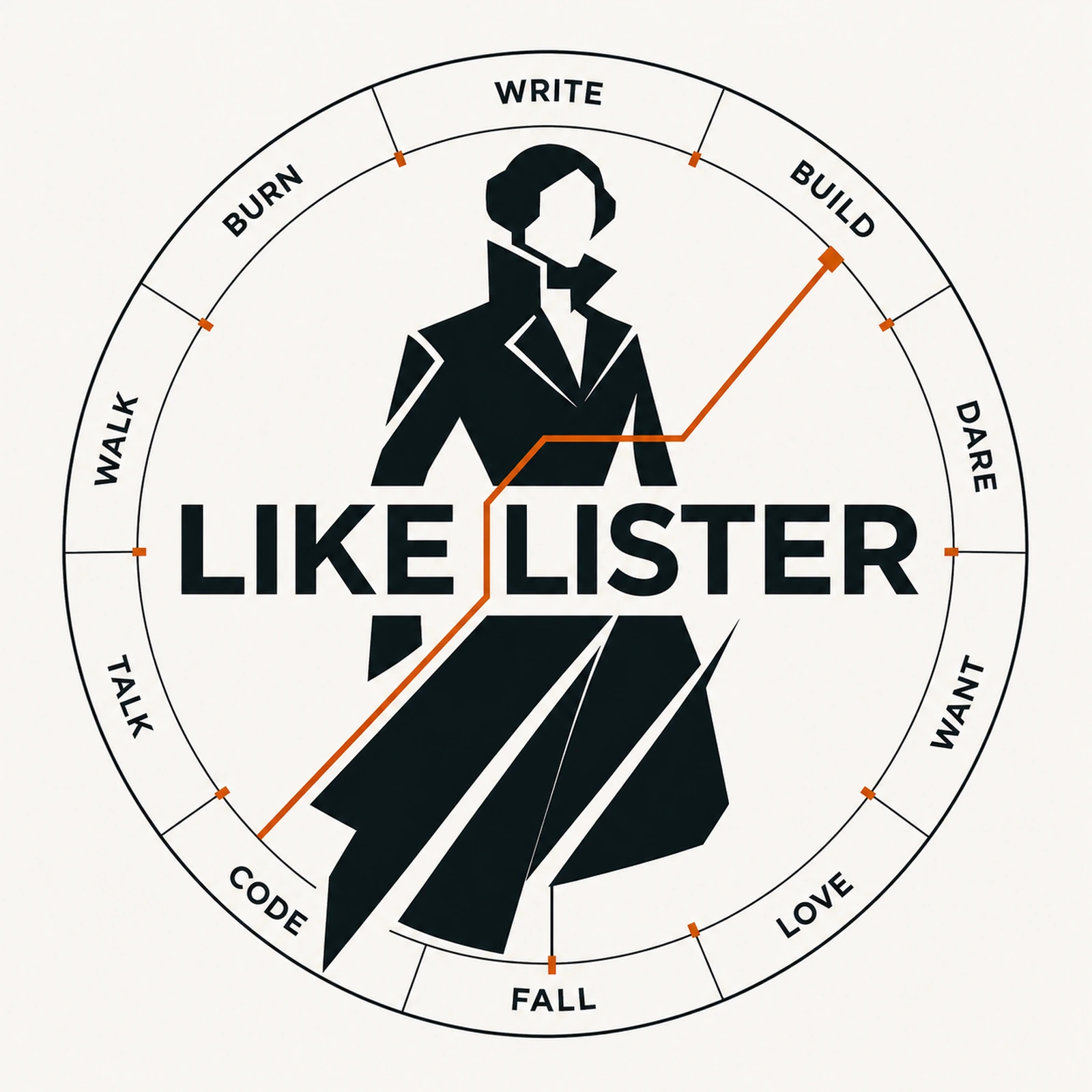 Like Lister route artwork with Anne Lister figure and action-word wheel